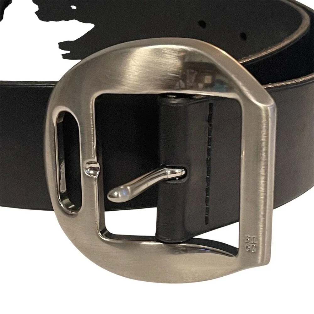 Ralph Lauren Belt Mens Black Solid Single-Prong Buckle Logo Size S